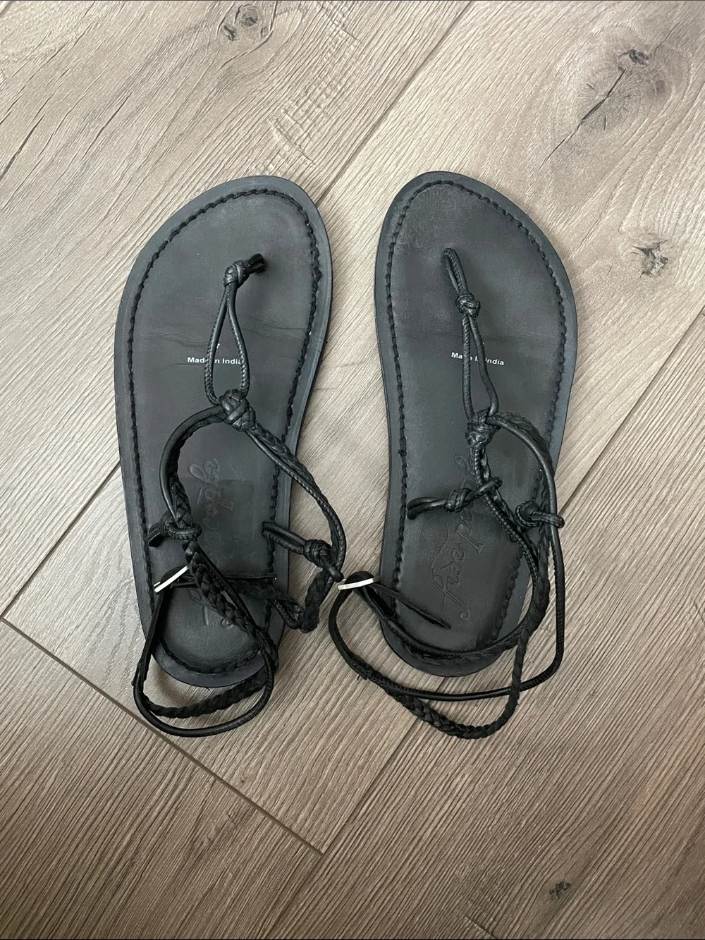 Free People Caroline Cali Black Braided Strap Leather Sandals Sz:37
